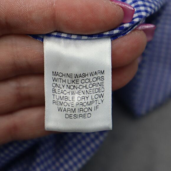 Roundtree Yorke Shirt Mens L Blue Checkered Button Down Long Sleeve Collared Top - Picture 11 of 16